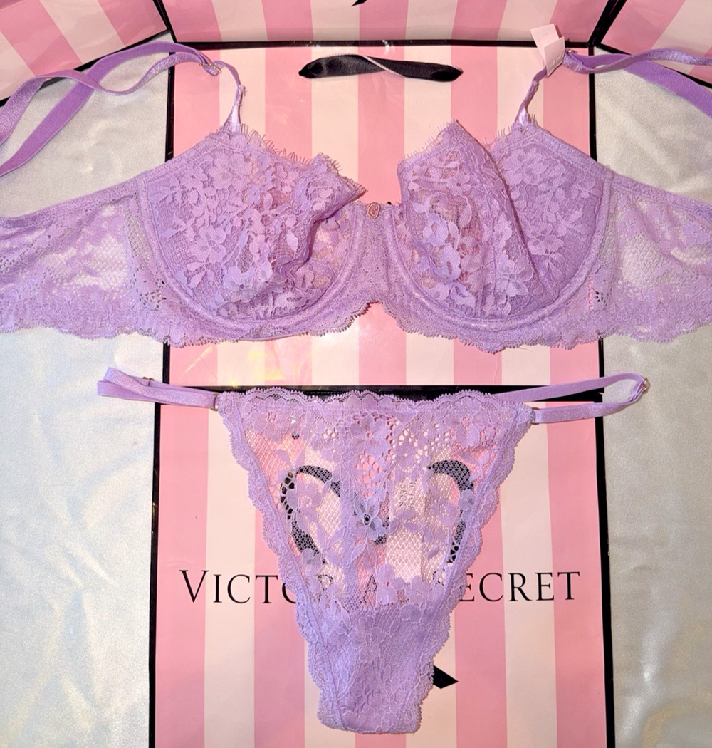 Victoria's Secret Bra Dream Angels 34D Large Thong Panty Lilac